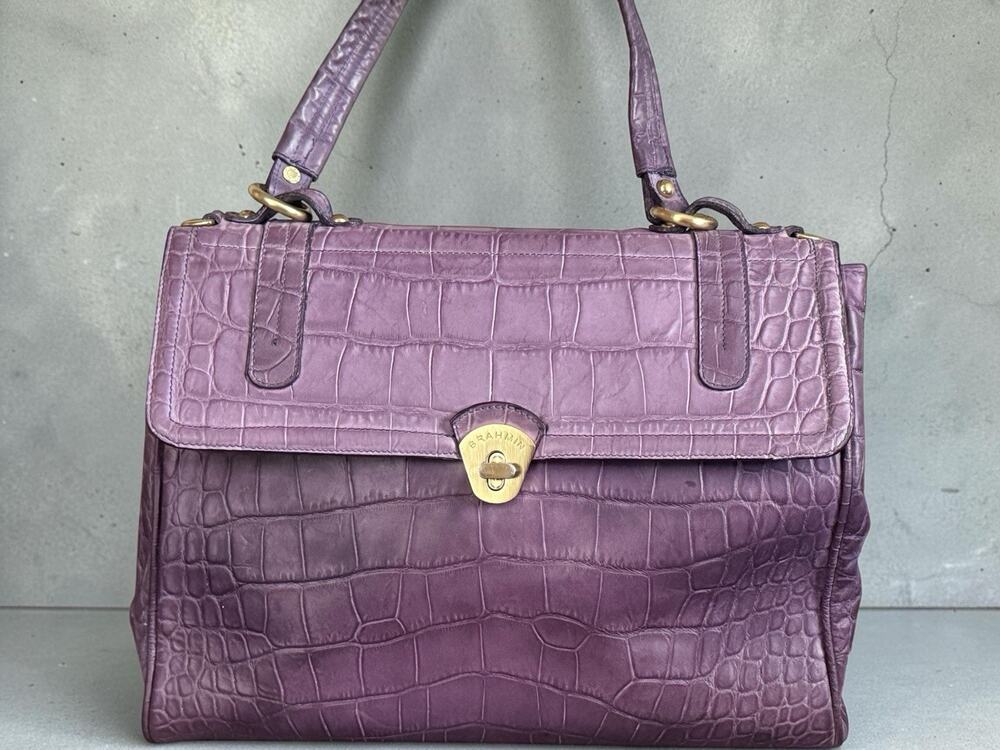 Brahmin Purple Plum Crocodile Embossed Convertible Melbourne Satchel Bag *READ*